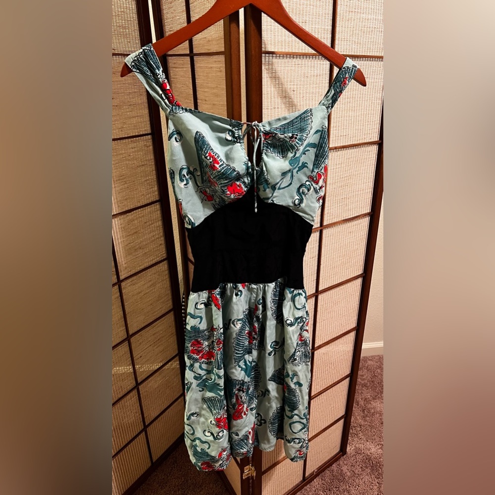 Trashy Diva L’amour corset  dress absinthe green stylized fan print